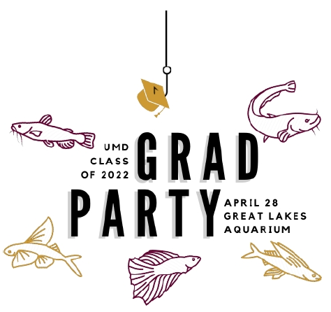 grad party sign with fish